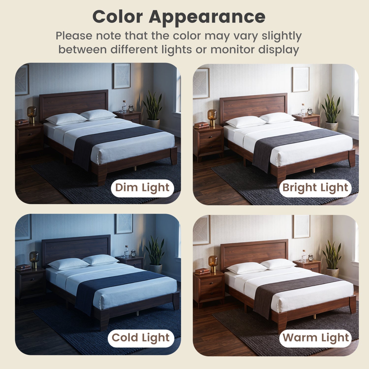 Queen Size Bed Frame with Headboard, Walnut Simple Bed Frame at Gallery Canada