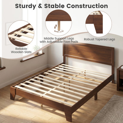 Queen Size Bed Frame with Headboard, Walnut Simple Bed Frame at Gallery Canada