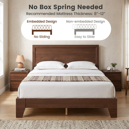 Queen Size Bed Frame with Headboard, Walnut Simple Bed Frame at Gallery Canada