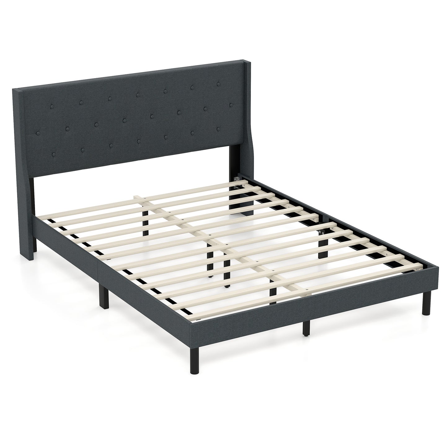 Queen Size Upholstered Bed Frame, Button Tufted Wingback Headboard, Gray Trundle Bed Frame at Gallery Canada