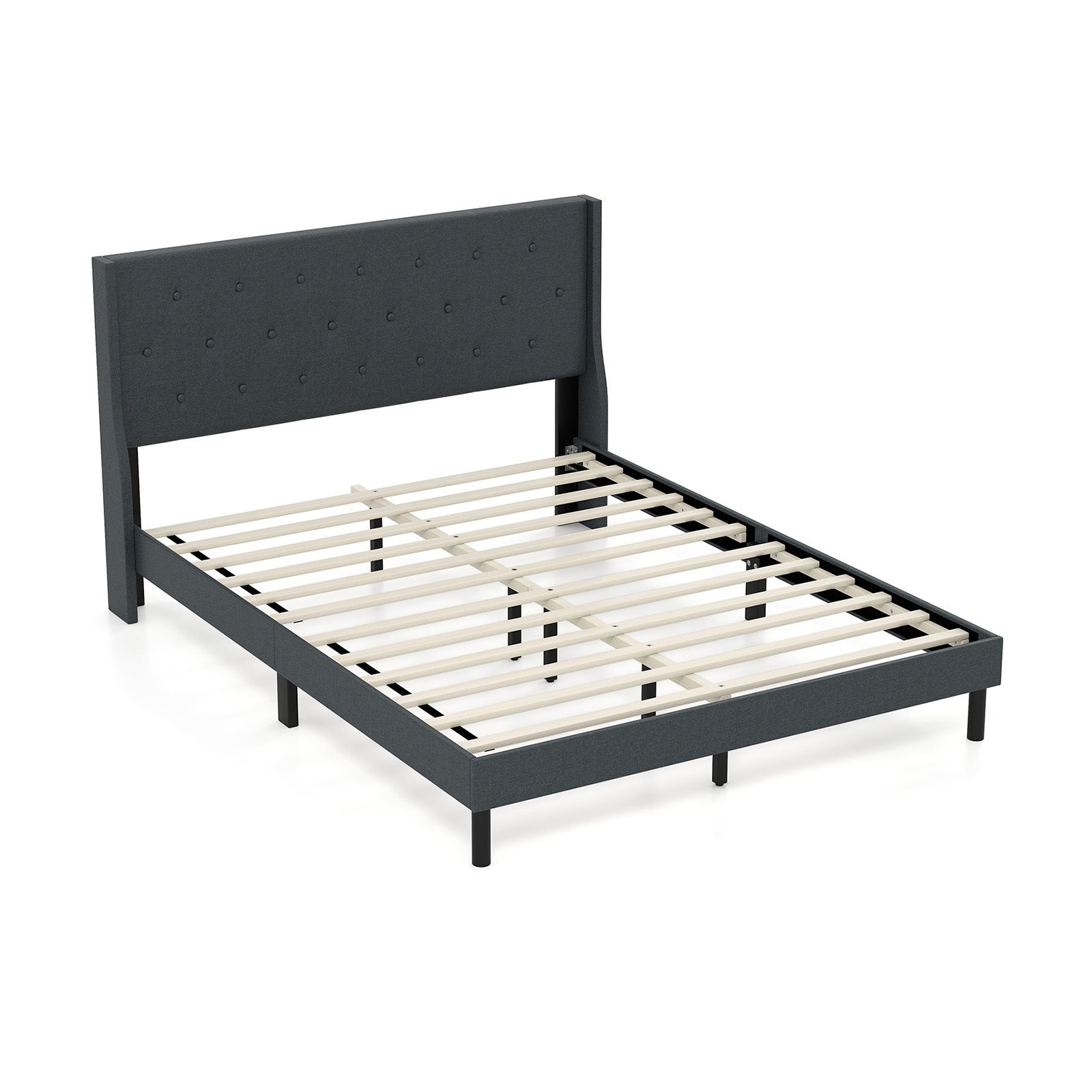 Queen Size Upholstered Bed Frame with Button Tufted Wingback Headboard and Wooden Slats Support Mattress Foundation, Gray Trundle Bed Frame at Gallery Canada