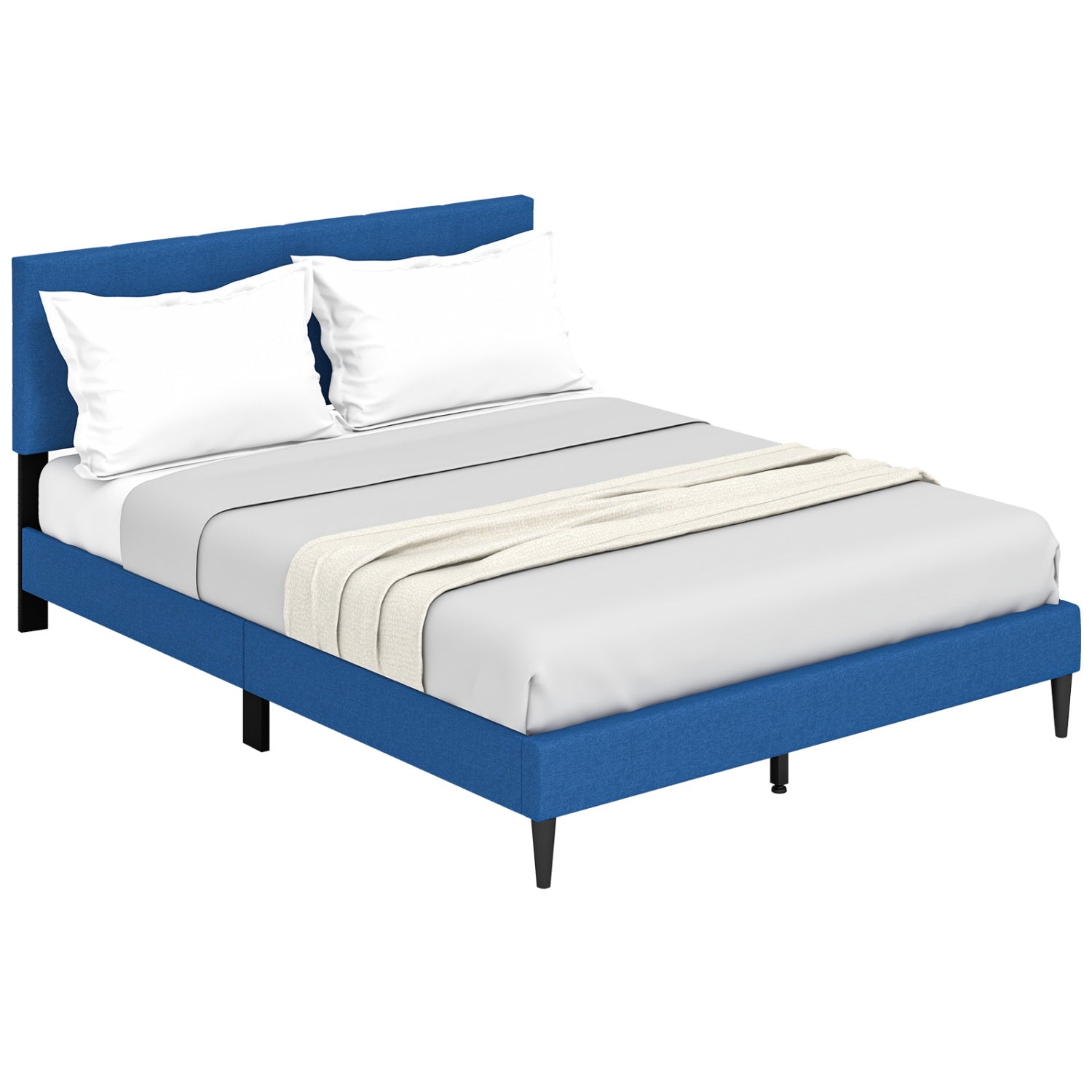 Queen Size Platform Bed, Button Tufted Headboard, Blue Simple Bed Frame at Gallery Canada
