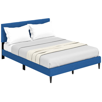 Queen Size Platform Bed, Button Tufted Headboard, Blue Simple Bed Frame at Gallery Canada