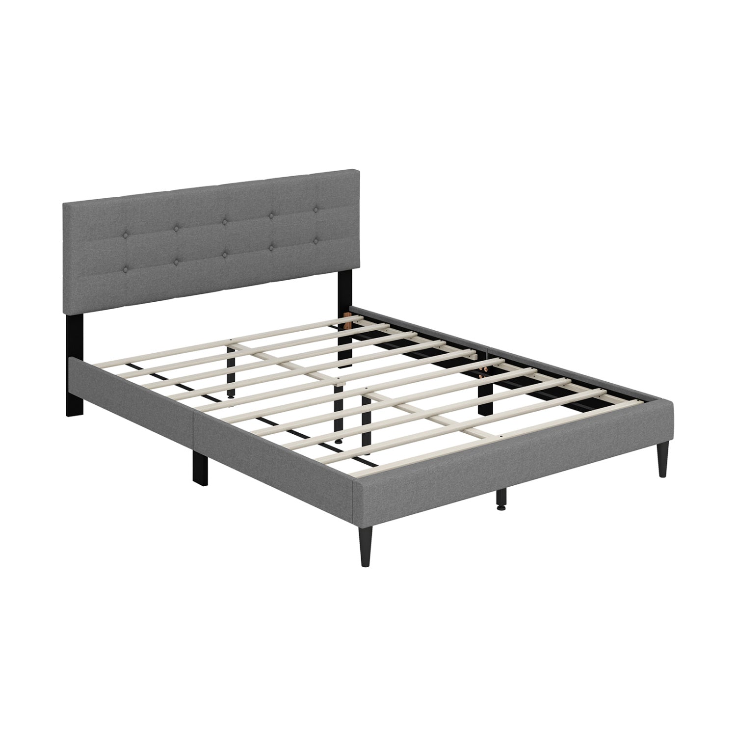 Queen Size Platform Bed, Button Tufted Headboard, Gray Simple Bed Frame Gray at Gallery Canada