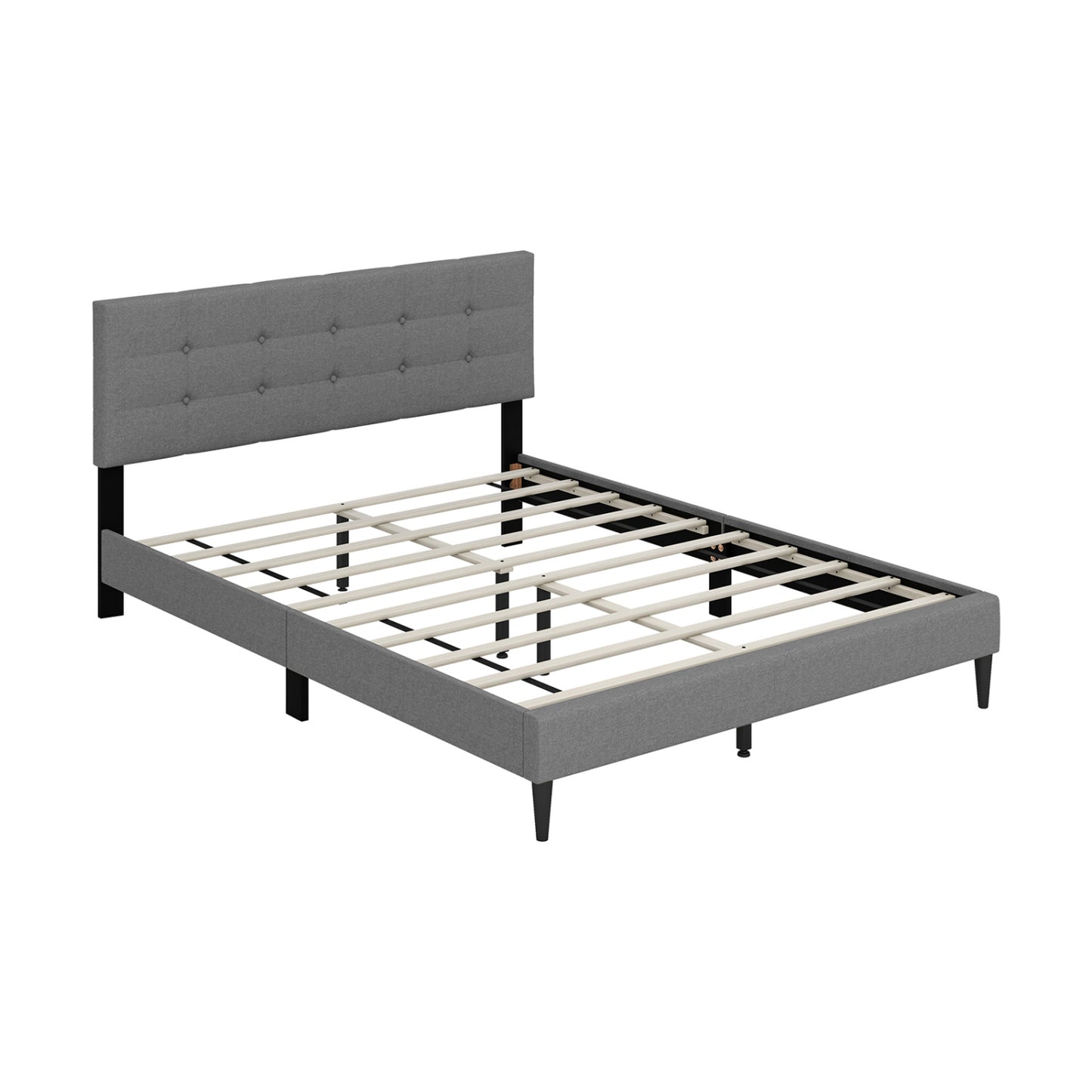 Queen Size Platform Bed, Button Tufted Headboard, Gray Simple Bed Frame Gray at Gallery Canada