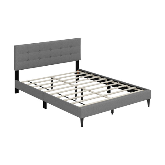 Queen Size Platform Bed, Button Tufted Headboard, Gray Simple Bed Frame Gray at Gallery Canada