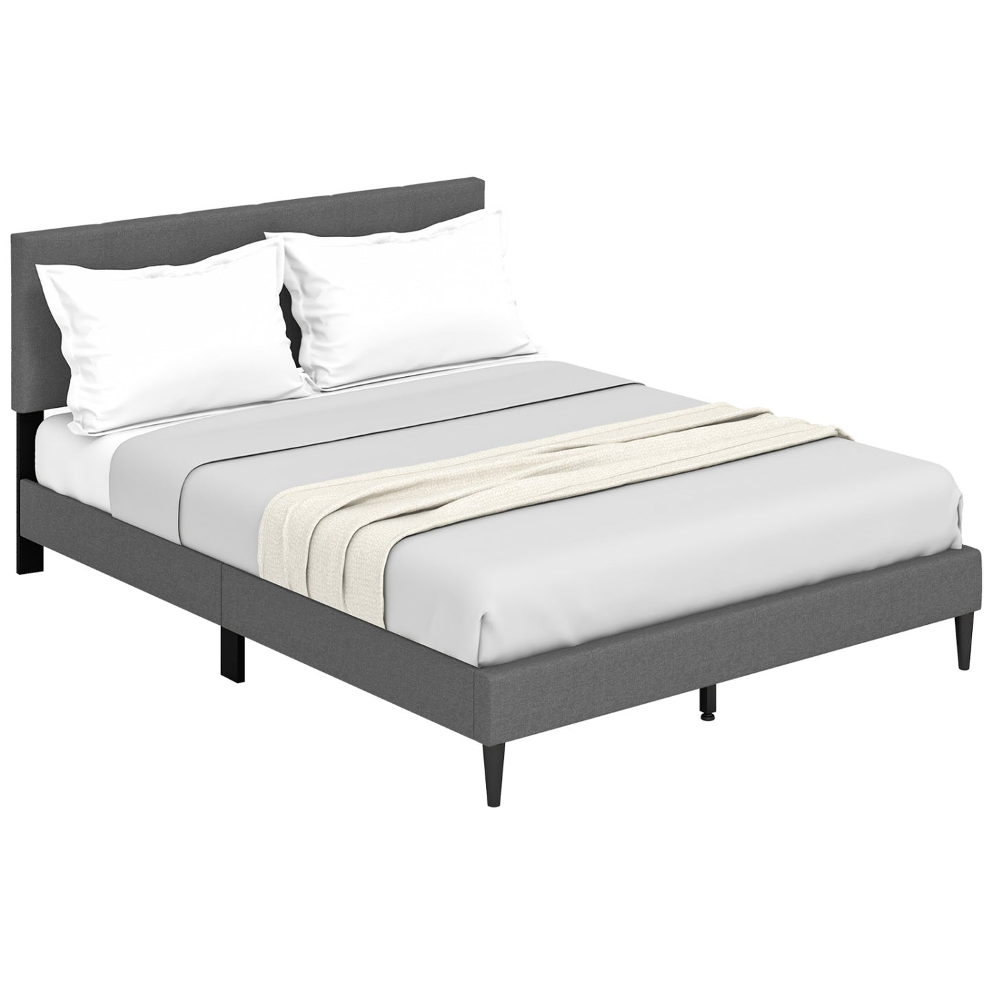 Queen Size Platform Bed, Button Tufted Headboard, Gray Simple Bed Frame at Gallery Canada