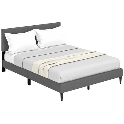 Queen Size Platform Bed, Button Tufted Headboard, Gray Simple Bed Frame at Gallery Canada