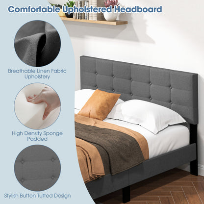 Queen Size Platform Bed, Button Tufted Headboard, Gray Simple Bed Frame at Gallery Canada