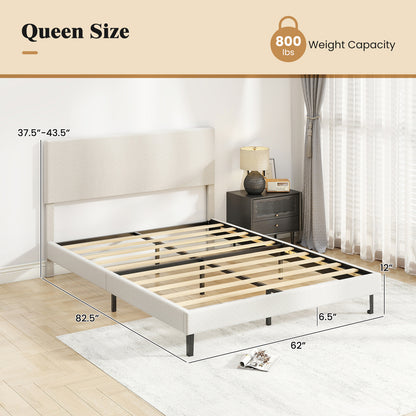 Queen Velvet Upholstered Bed Frame, Platform Bed with Chevron Headboard, Beige Simple Bed Frame at Gallery Canada