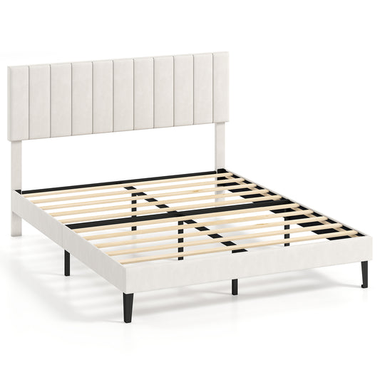 Queen Size Velvet Upholstered Platform Bed Frame Simple Bed Frame Options at Gallery Canada