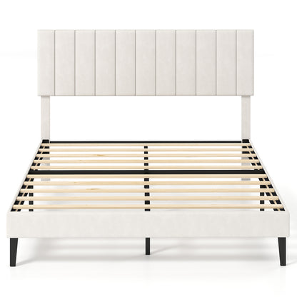 Queen Size Velvet Upholstered Platform Bed Frame