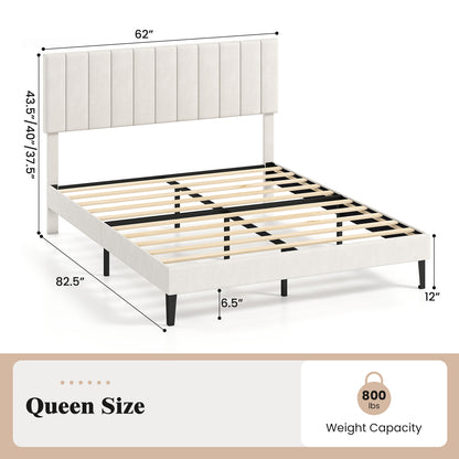 Queen Size Velvet Upholstered Platform Bed Frame