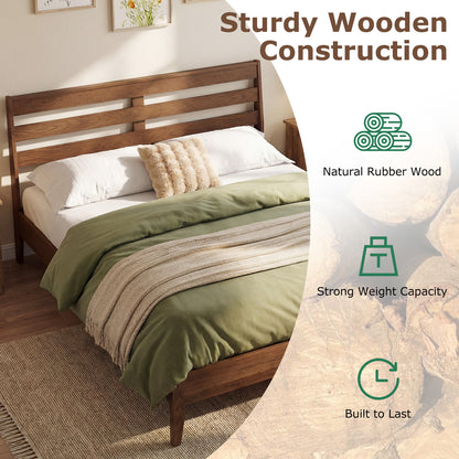 Queen Wood Platform Bed Frame, Slat Headboard, Brown Simple Bed Frame at Gallery Canada