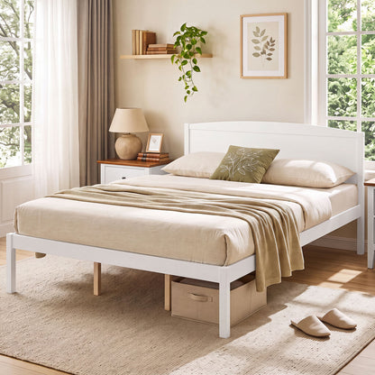 Cadre de lit en bois de style plateforme, taille queen, blanc