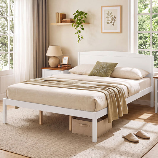 Queen Size Wooden Platform Bed Frame, White Beds & Bed Frames White at Gallery Canada