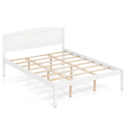 Cadre de lit en bois de style plateforme, taille queen, blanc