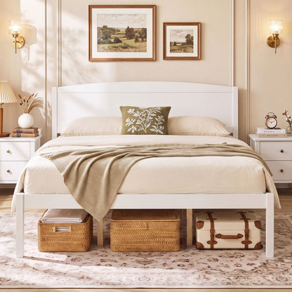 Cadre de lit en bois de style plateforme, taille queen, blanc