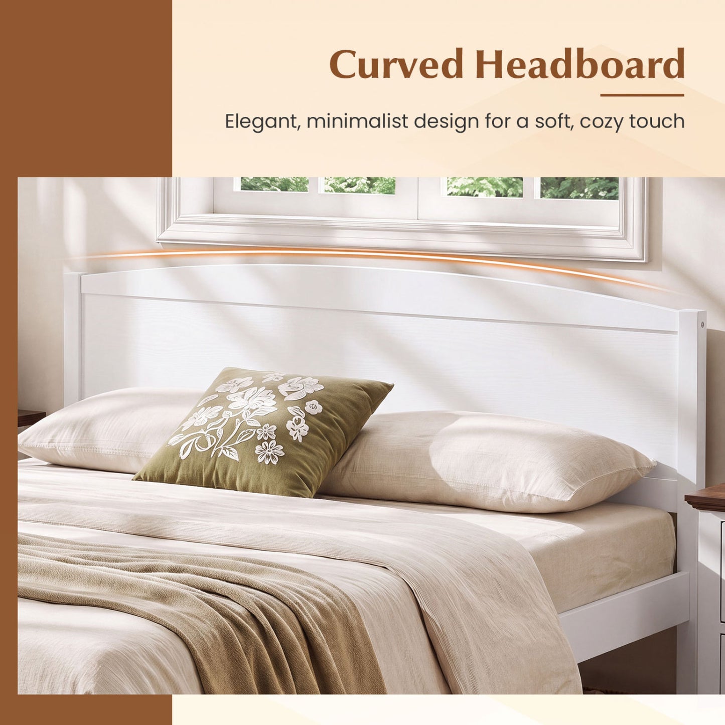 Cadre de lit en bois de style plateforme, taille queen, blanc