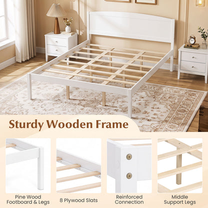 Cadre de lit en bois de style plateforme, taille queen, blanc