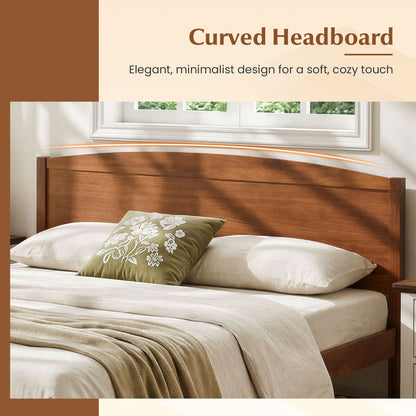 Queen Wooden Platform Bed with Curved Headboard, Walnut