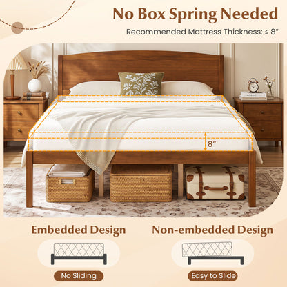 Queen Wooden Platform Bed with Curved Headboard, Walnut