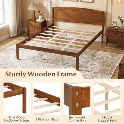 Queen Wooden Platform Bed with Curved Headboard, Walnut