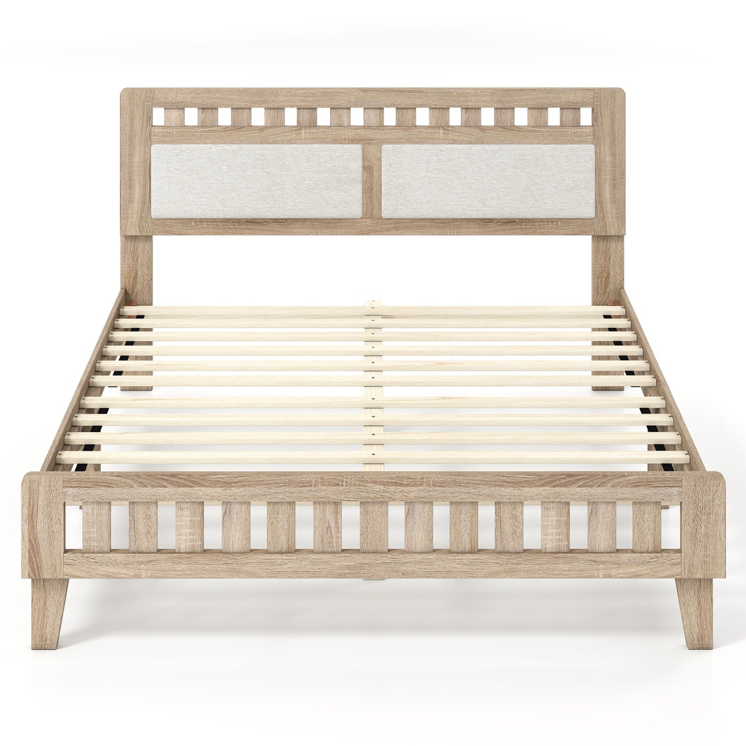 Queen Wood Bed Frame with Upholstered Headboard, Natural Simple Bed Frame at Gallery Canada