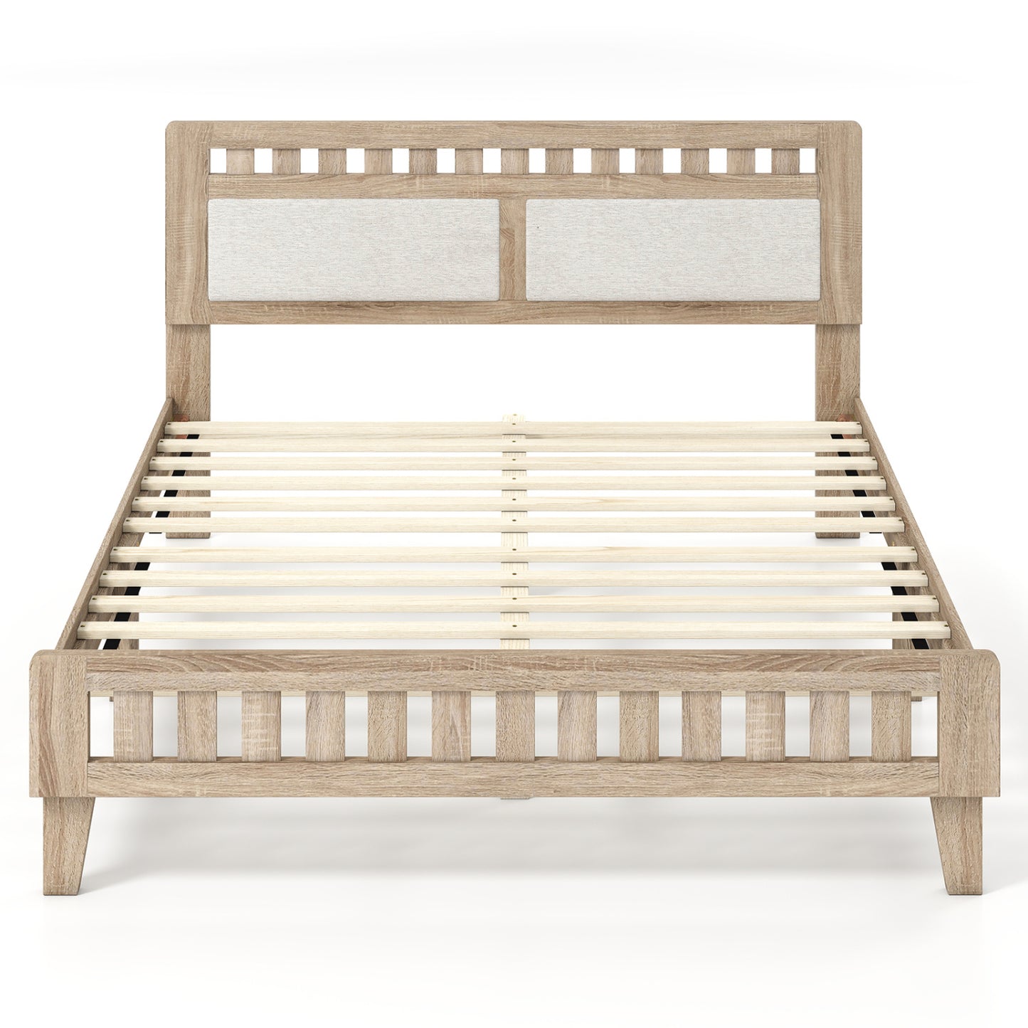 Queen Wood Bed Frame with Upholstered Headboard, Natural Simple Bed Frame at Gallery Canada