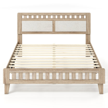 Queen Wood Bed Frame with Upholstered Headboard, Natural Simple Bed Frame at Gallery Canada