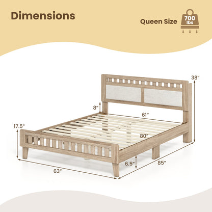 Queen Wood Bed Frame with Upholstered Headboard, Natural Simple Bed Frame at Gallery Canada