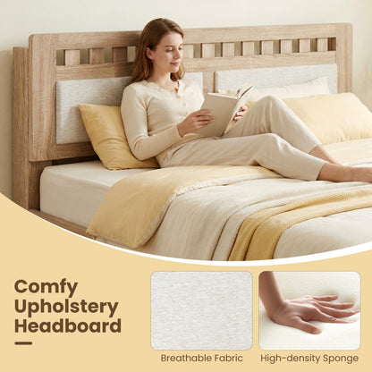 Queen Wood Bed Frame with Upholstered Headboard, Natural Simple Bed Frame at Gallery Canada