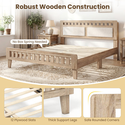 Queen Wood Bed Frame with Upholstered Headboard, Natural Simple Bed Frame at Gallery Canada