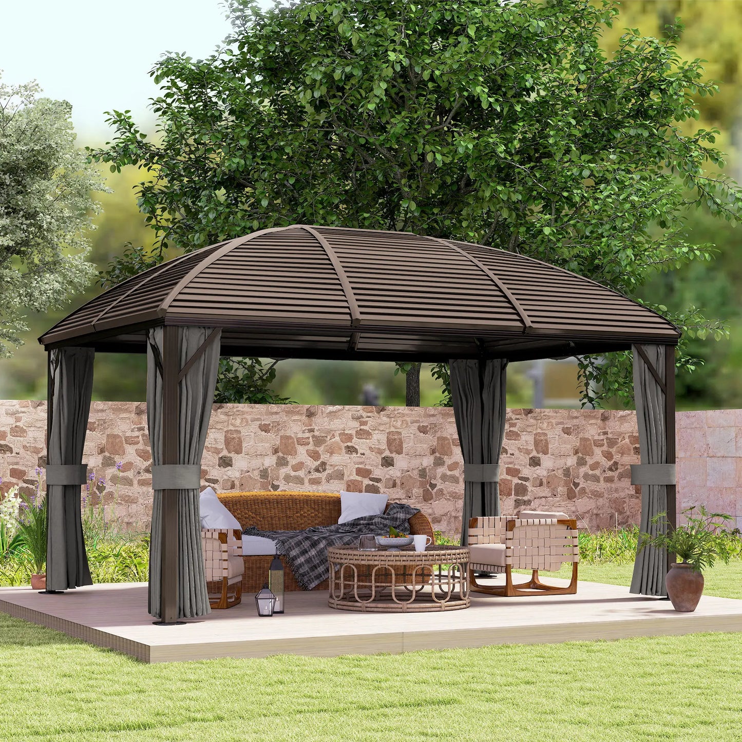 10' x 13' Hardtop Gazebo, Aluminum Canopy, Mesh Nettings, Dark Grey Gazebos at Gallery Canada