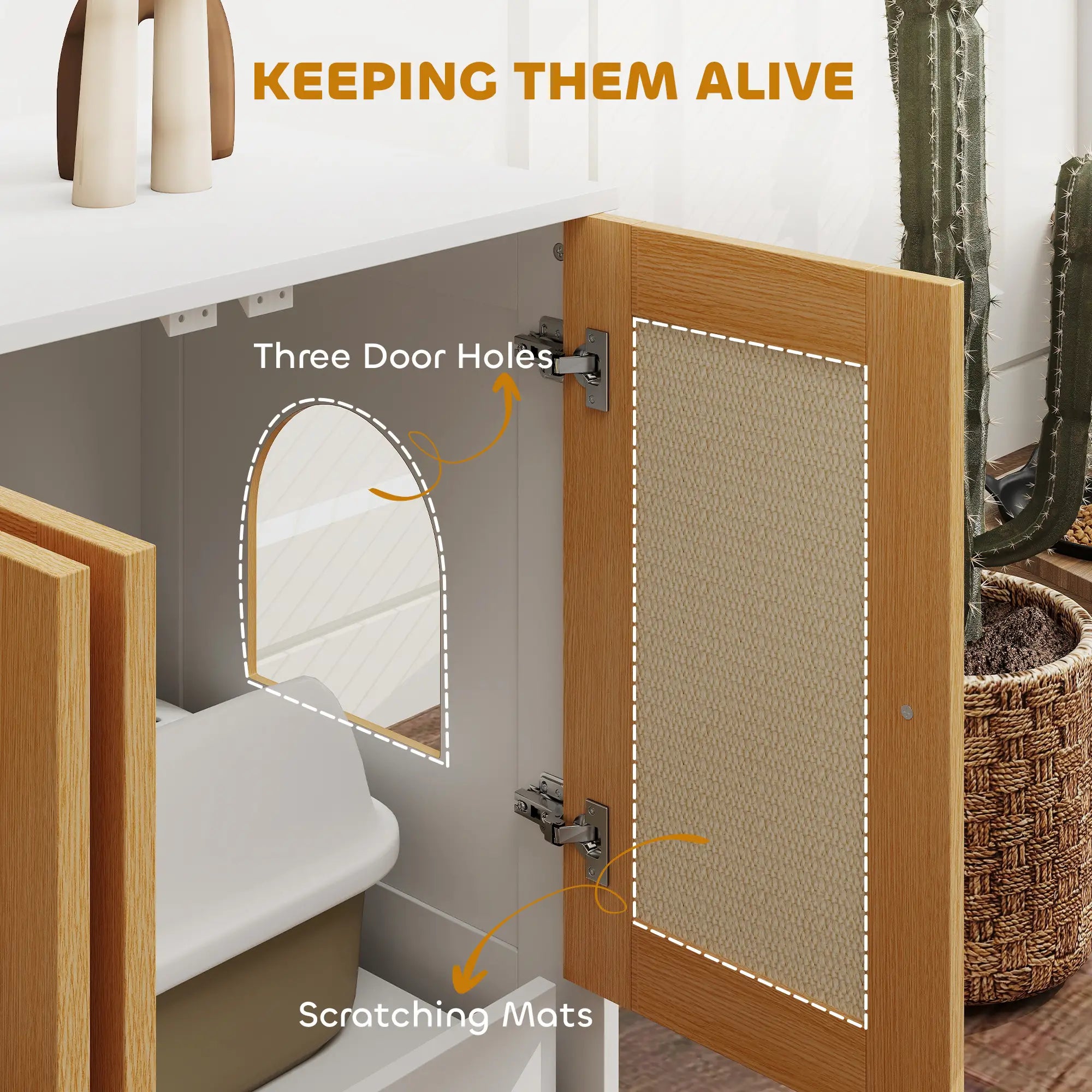 Cat Litter Box Enclosure, 2 Cabinets, Scratching Mats, White Cat Litter Box Enclosures at Gallery Canada