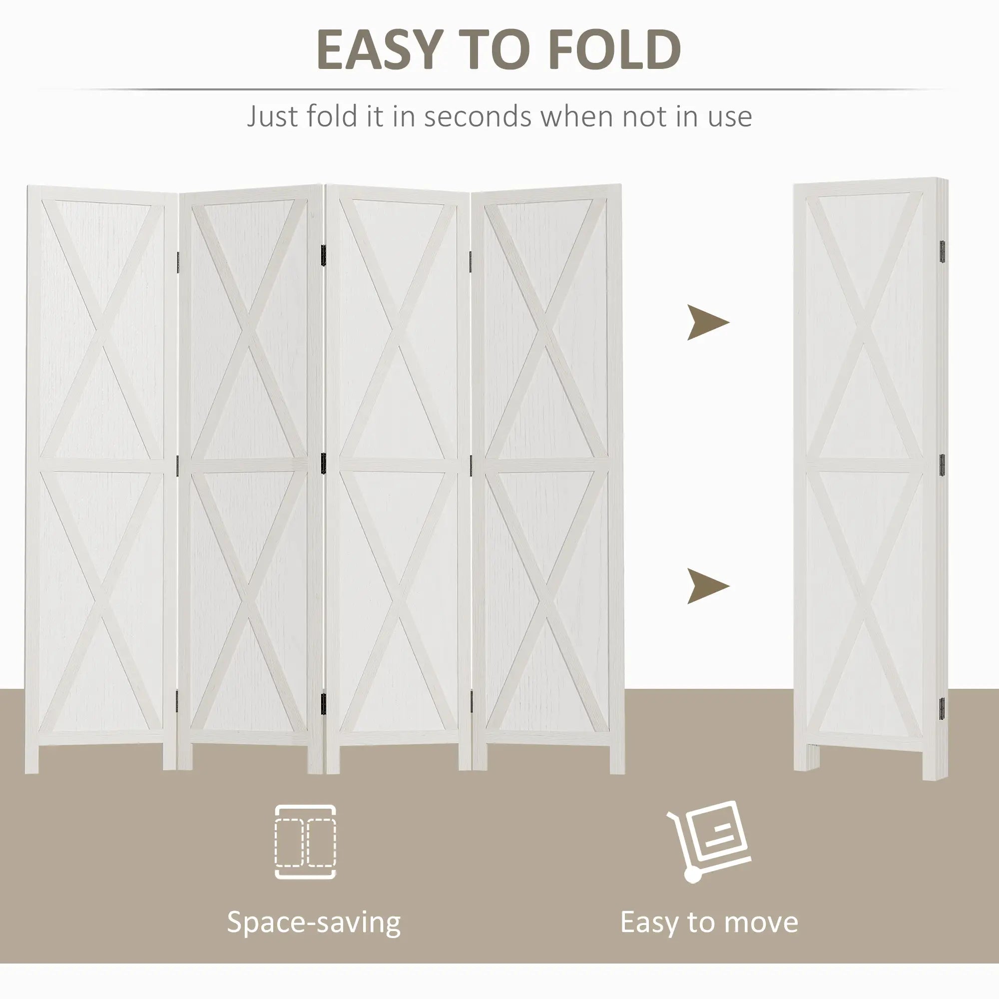 4-Panel Farmhouse Room Divider, Foldable Wooden Frame 5.6FT, White Room Dividers at Gallery Canada