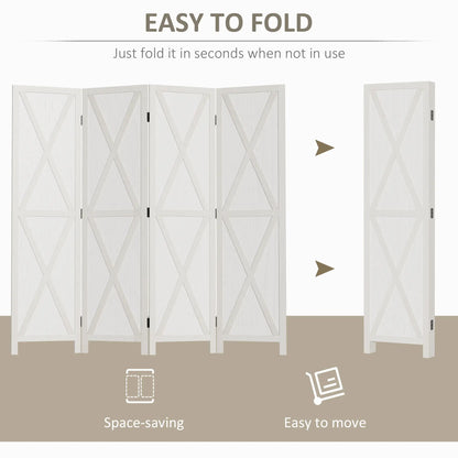 4-Panel Farmhouse Room Divider, Foldable Wooden Frame 5.6FT, White Room Dividers at Gallery Canada