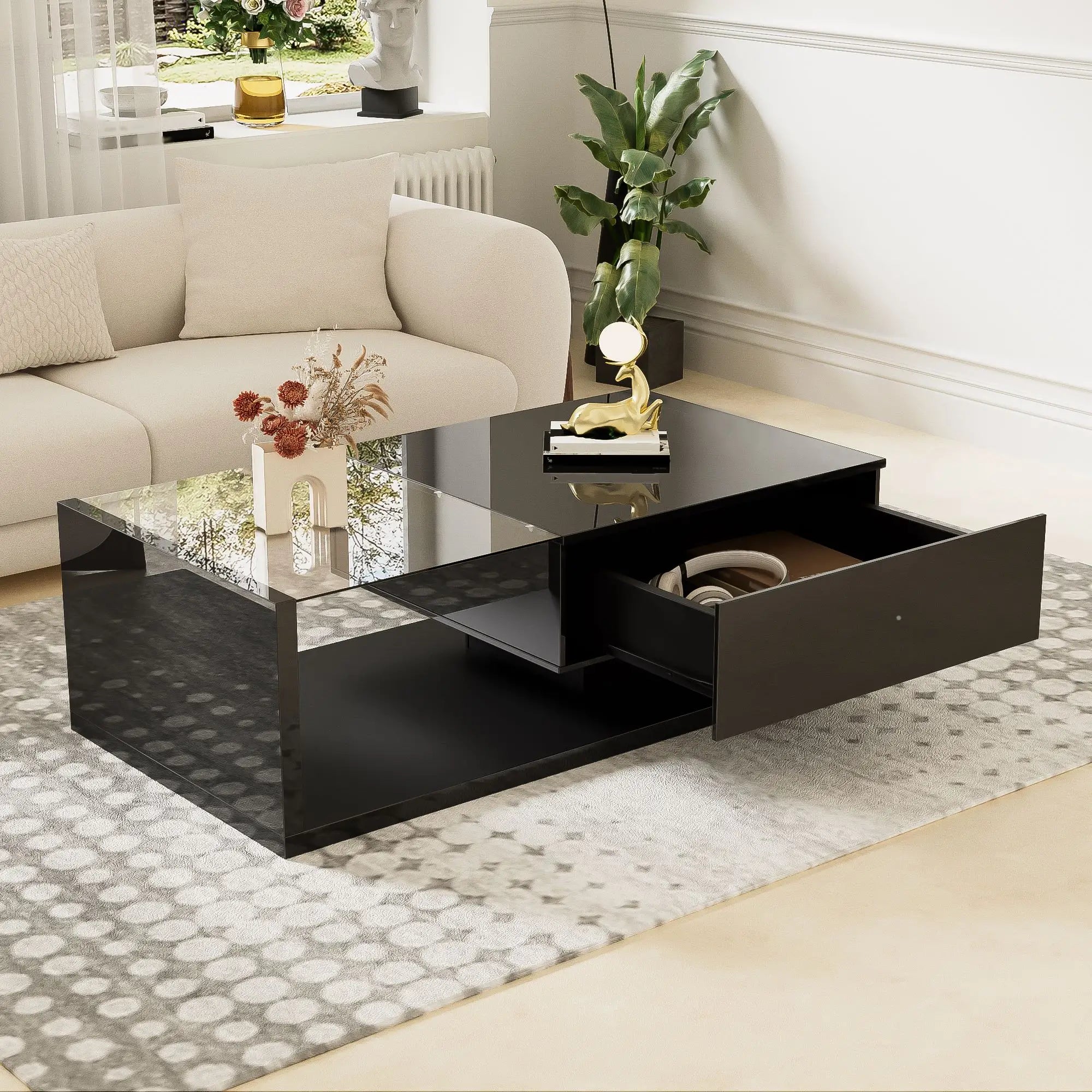 Coffee Table, Glass Top with LED, 41.5