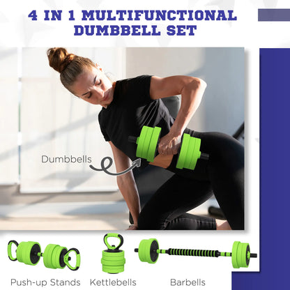 88lbs Adjustable Weight Dumbbell Set, Barbell, Kettlebell, Push Up Stand, Green Dumbbells & Barbells at Gallery Canada