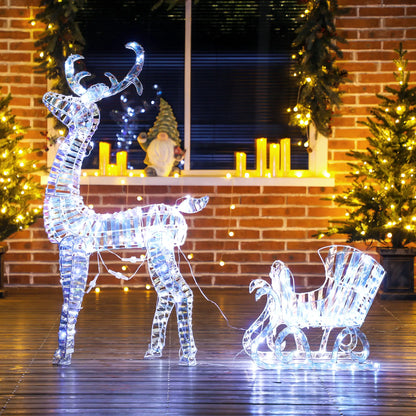 Lighted Christmas Reindeer with Sleigh, 170 LED Lights, Silver Christmas Deer Lights at Gallery Canada