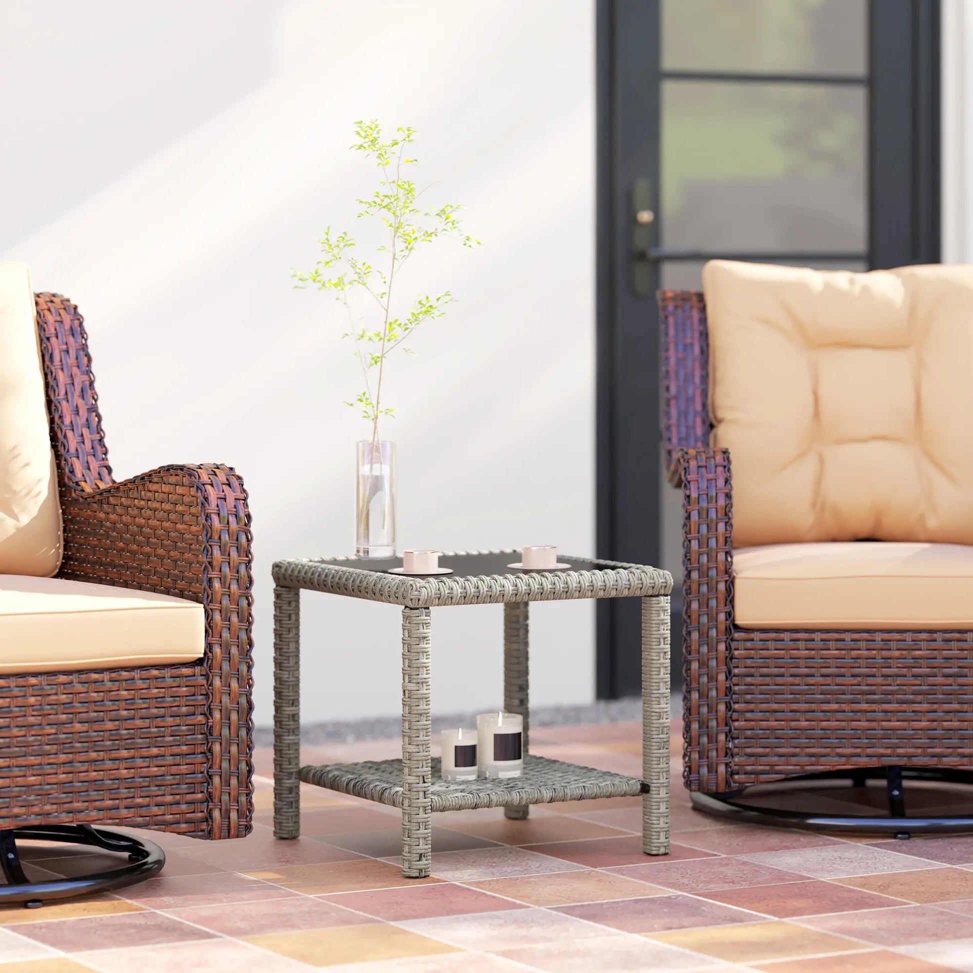 19 Outdoor Wicker Coffee Table, Glass Top, Storage Shelf, Dark Grey Patio Dinning Tables at Gallery Canada