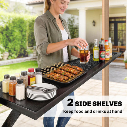 8 x 6ft Hardtop Grill Gazebo, Metal Double Roof, Wood-Grain Aluminum Frame BBQ Grill Gazebos at Gallery Canada
