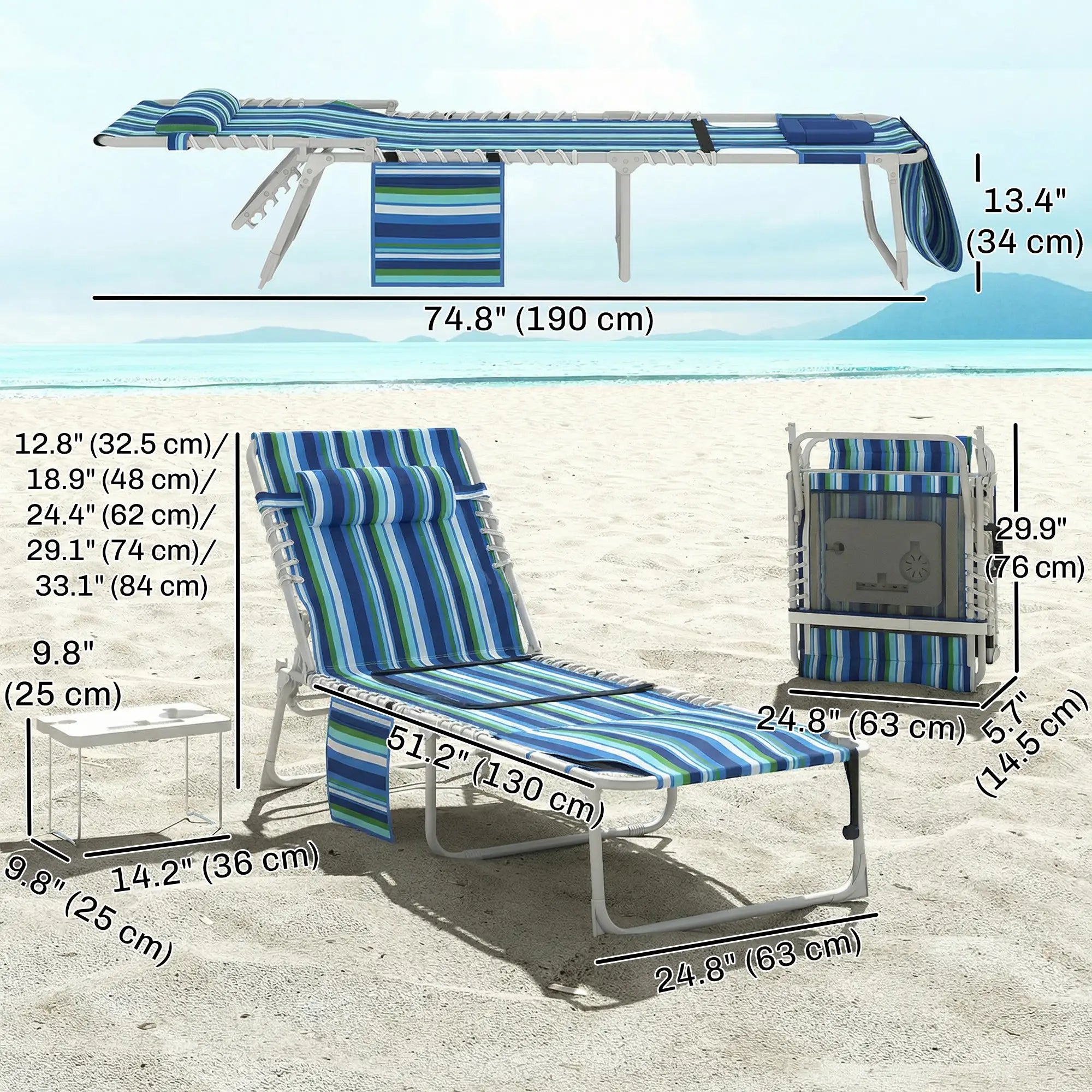 Folding Outdoor Lounge Chair, With Face Hole And Side Table, Blue Stripe Lounger Chairs at Gallery Canada