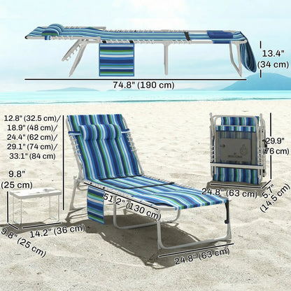 Folding Outdoor Lounge Chair, With Face Hole And Side Table, Blue Stripe Lounger Chairs at Gallery Canada