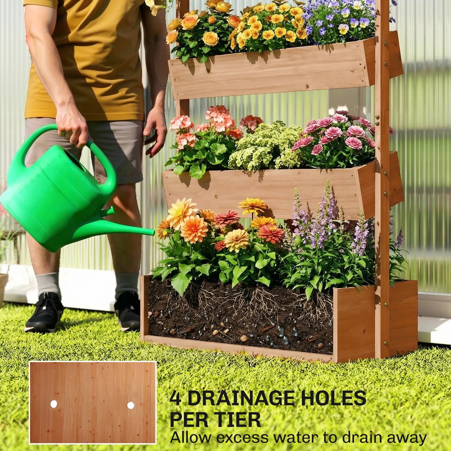 4-Tier Raised Garden Bed, 33.5" x 18" x 55" Vertical Wooden Planter Box Elevated Garden Beds at Gallery Canada