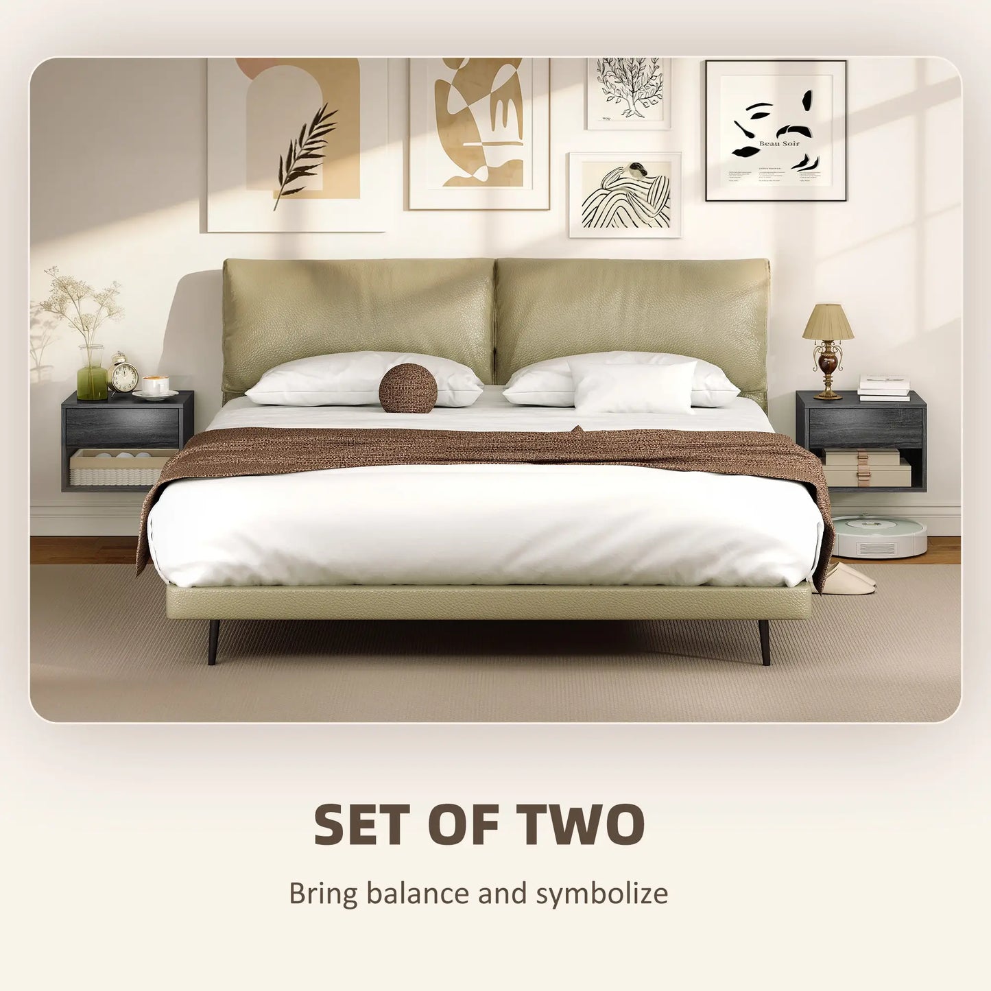Floating Nightstand Set Of 2, Wall Mounted Bedside Table With Drawer, Grey Bedside Tables at Gallery Canada