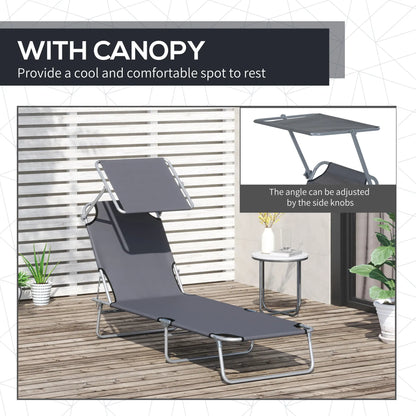 Outdoor Lounge Chair, Adjustable Folding Chaise, Tanning Chair with Shade, Grey Lounger Chairs at Gallery Canada