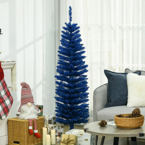 5ft Pencil Christmas Tree, Skinny Artificial, Deep Blue