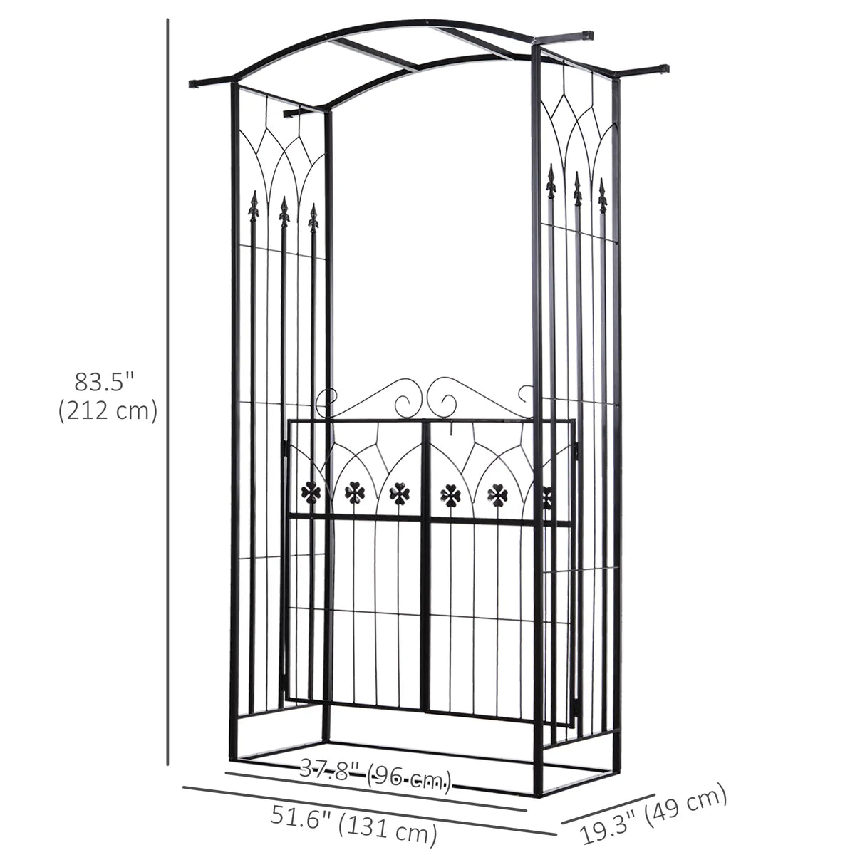 Metal Trellis Garden Arch Arbor, Lucky Leaf Clover Gate, Black Garden Arches at Gallery Canada