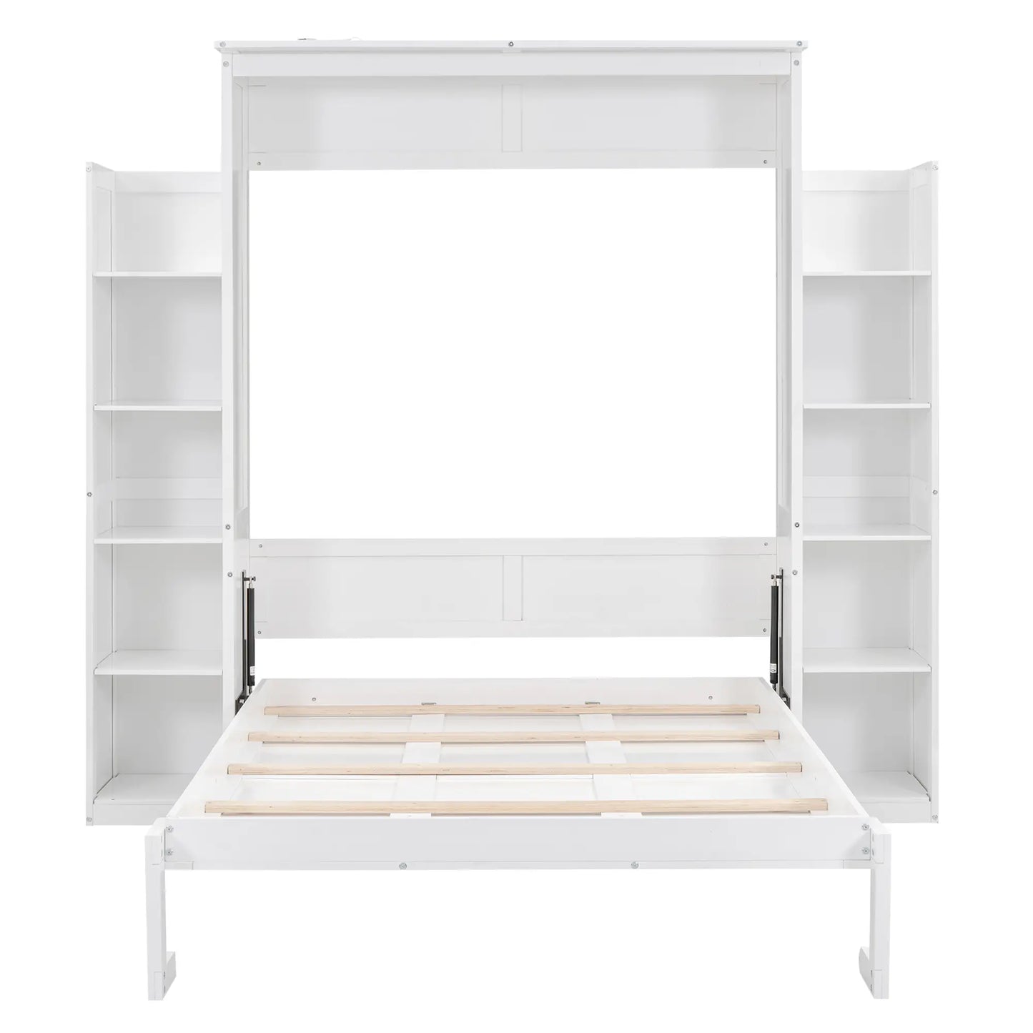 Murphy Bed with Shelves, LED Lights, 91" L x 81" W x 84" H, White Bed Frames White at Gallery Canada
